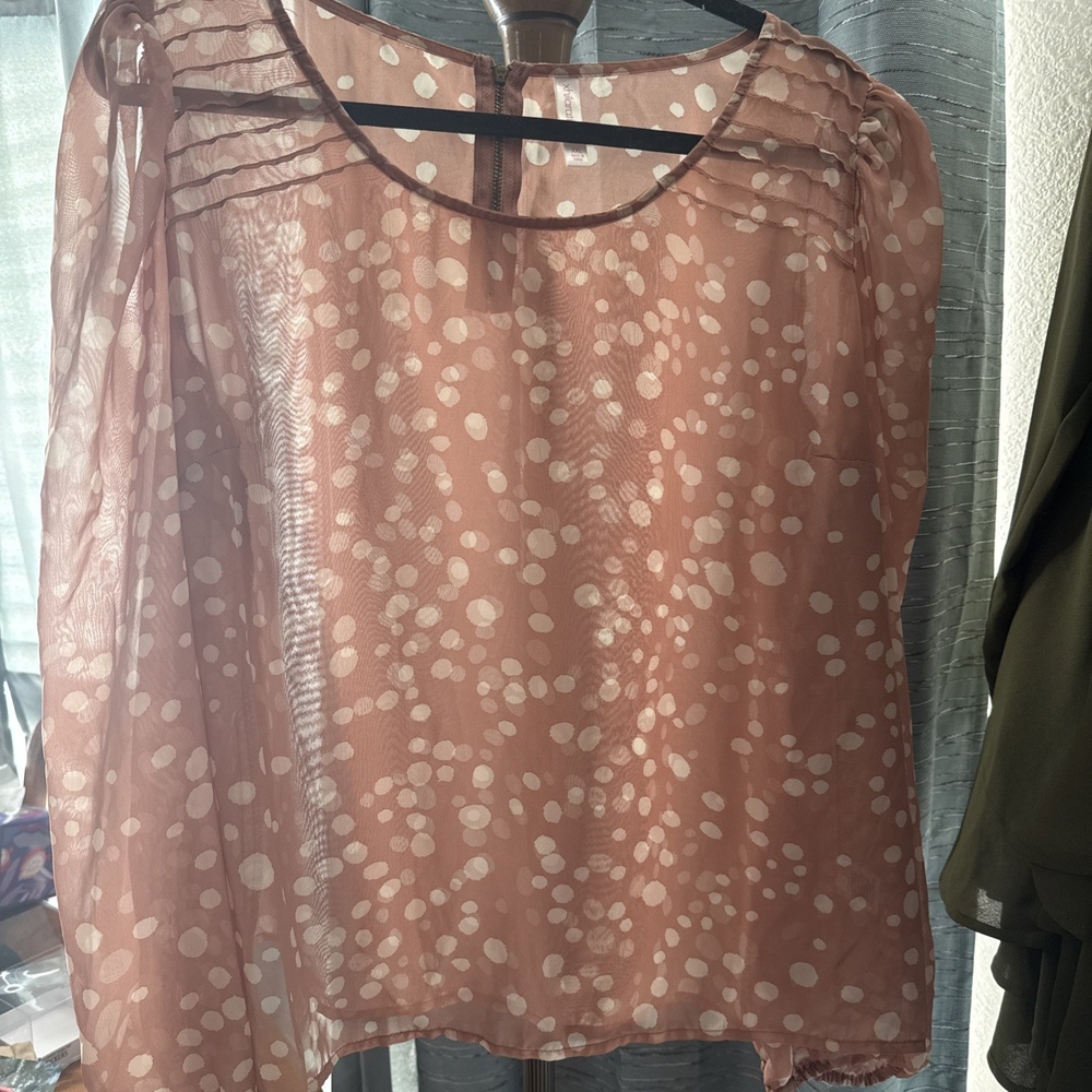 Women's XXL Xhilaration‎ Blouse Long Sleeve Sheer Coral Pink